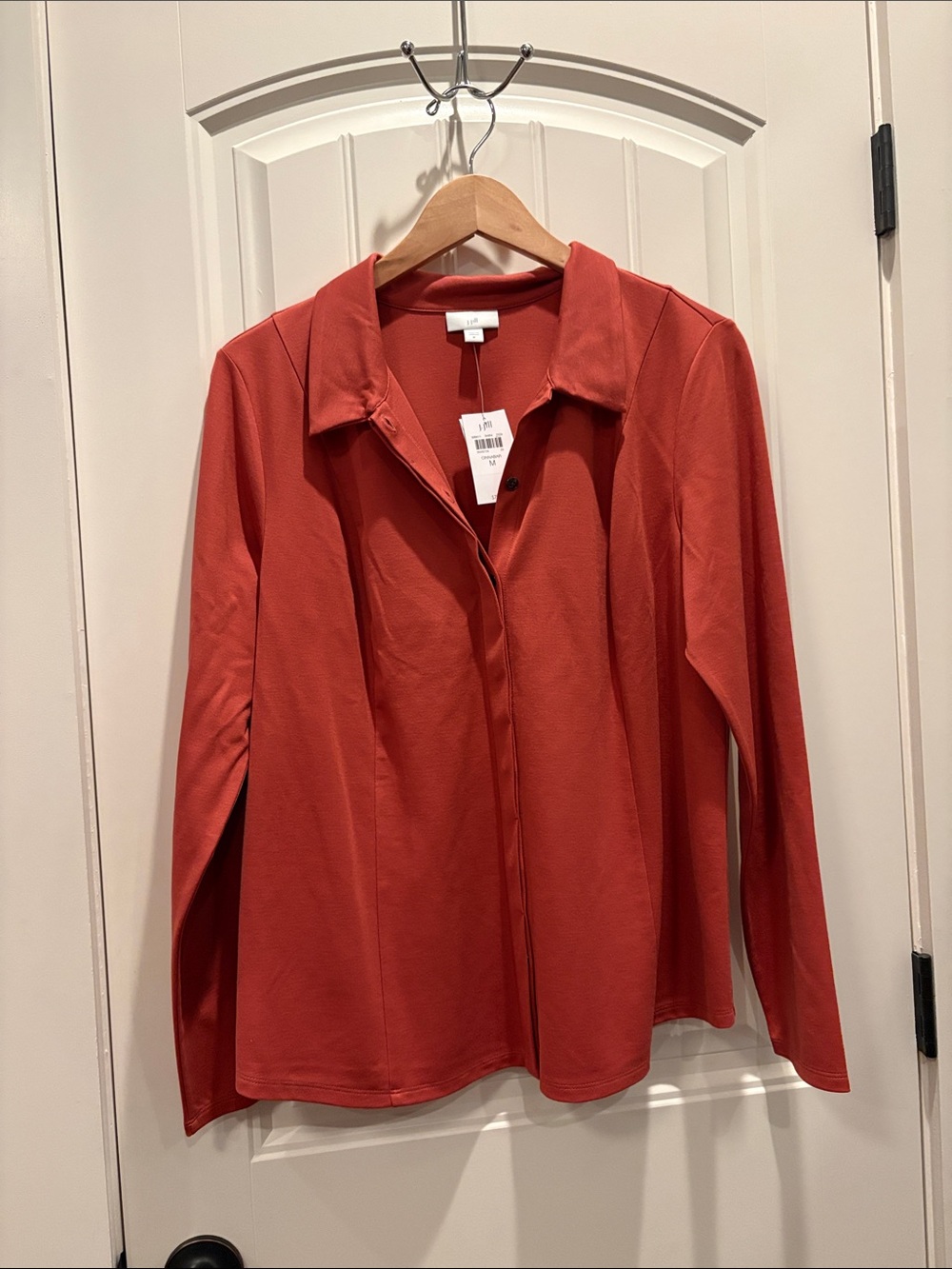 J. Jill Brick Red Button-Front Collared Long-Sleeve Top